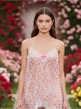 Victoria's Secret Pink Floral Lace-Trim Chemise